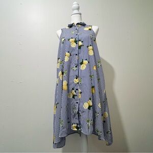 Striped Lemon Print Sleeveless Dress Sz: S